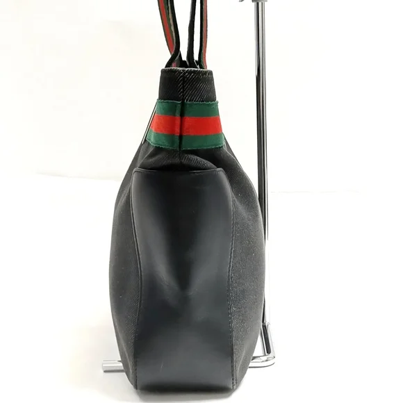Gucci Vintage Sherry Line Gray Tote with Green and Red Web Straps - Picture 4 of 13